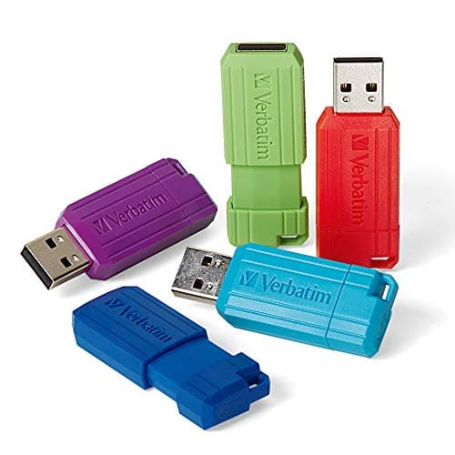 Image of Verbatim 32GB Pinstripe USB 2.0 Flash Drive Retractable Thumb Drive - 5 Pack - Multicolor (Green, Blue, Red, Purple, Cyan)