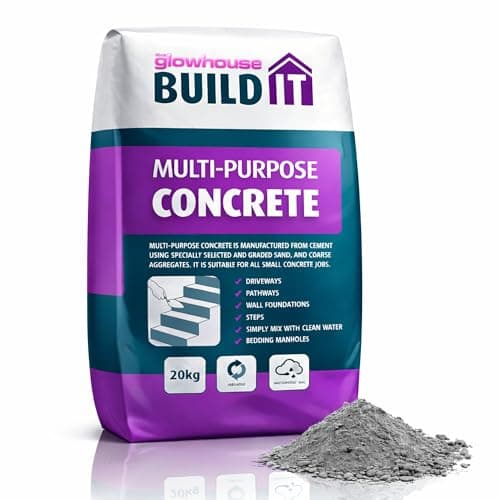 Image of The Glowhouse 20kg Multi-Purpose Concrete Bag Ready Mixed, Just Add Water, Suitable for All Concrete Jobs, Driveways, Paths, Walls, Steps and more, Waterproof Bag 20kg