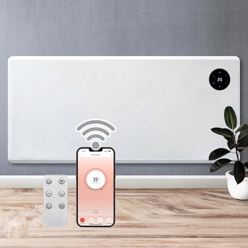 Image of Purus 1800W White WIFI Smart App Control, Electric Radiator Heaters for Home, Bathroom Safe Electric Heater Setback Timer Lot 20 & Thermostat Control, Wall Mounted or Floor Standing with Controller