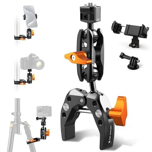 Image of K&F CONCEPT Camera Clamp Mount, Super Clamp Mount Magic Arm with Two 360° Ball Heads, ARRI 1/4" Screw Threads for DSLRs, Action Camera, Tripod, Phone Compatible with Gopro/DJI/Insta360