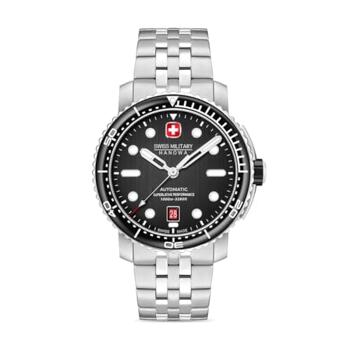 Image of Swiss Military Hanowa Maitre PLONGEUR Men's Automatic Sapphire Crystal Watch with 2 Straps, Silver/Grey, Standart, Hook