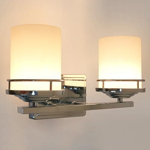 Image of Long Life Lamp Company Double Wall Light Sconce Frosted Glass Shades Bathroom Wall Light Chrome IP44 H3101
