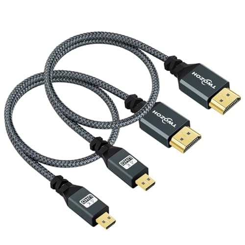 Image of Twozoh Micro HDMI to HDMI Cable 1M 2 Pack, Nylon Braided Micro HDMI Cable Support 3D/4K@60Hz 18Gbps/2160P/1080P for GoPro Hero7/8/9 Raspberry Pi 4