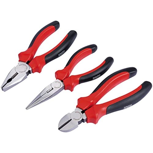 Image of Draper Redline® 3 Piece 160mm Plier Set | Soft Grip Hand Tools Kit | Carbon Steel Long Nose Pliers | Combination & Diagonal Side Cutters | Hardened Jaws & Cutting Edges | 68001