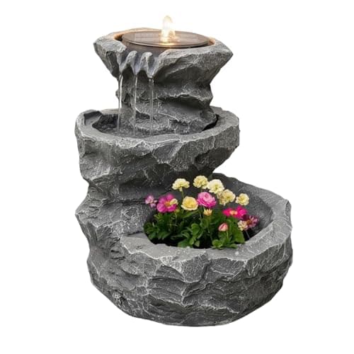 Image of Streetwize – Solar Powered Rock Planter Water Feature with LED Light & Battery Backup, Garden Fountain for Patios, Balconies, and Outdoor Spaces (GW282)