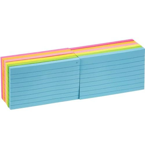 Image of KIFZM 960 Sheets Large Lined Sticky Notes, 76 x 127 mm 6 Brilliant Colors Assorted Self-Stick Pads for Notebook,Office,School and Home,80 Sheets/Pad