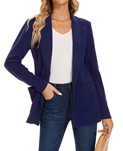 Image of MINTLIMIT Women's Jacket Suit Elegant Blazer Notched Lapel for Business Casual (Navy M)
