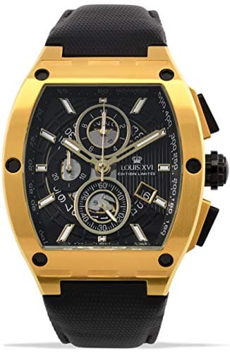 Image of LOUIS XVI Noblesse men's watch, gold black tonneau chronograph analogue quartz watch in 1023 stainless steel