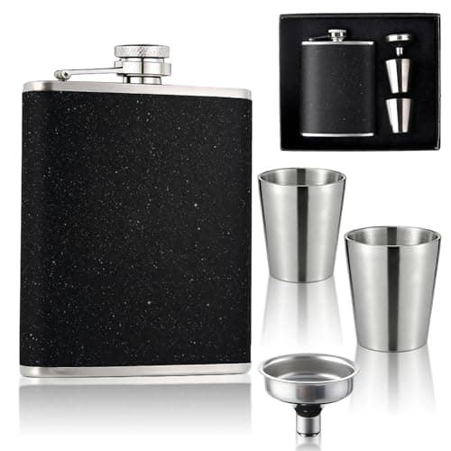 Image of Hip Flask for Liquor, Hip Flask 8Oz with 2 Small Cup and 1 Funnel, 304 Stainless Steel Portable Whiskey Flasks for Whiskey Or Other Alcoholic Beverages (Black)