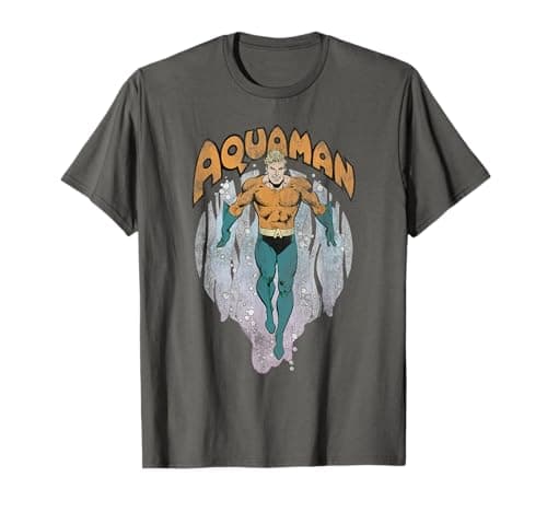 Image of Aquaman From the Depths T-Shirt - Aquaman - Unisex Adults - Superhero Fans, All Ages - Short Sleeve - T-Shirt - Grey - Small