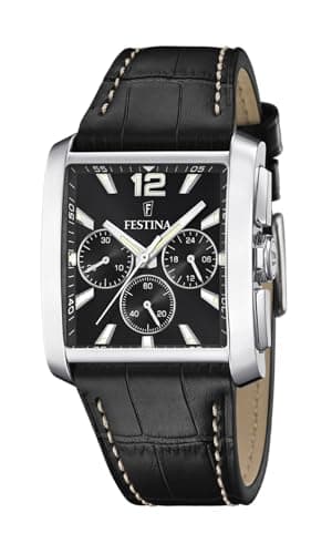 Image of Festina Men's Analogue Watch with Leather Strap, Black, Classic