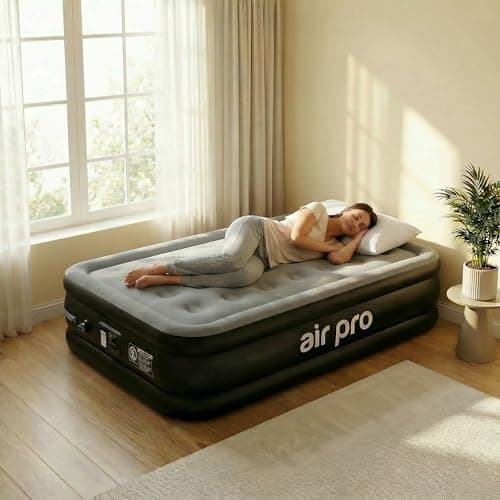 Image of Air Pro Single Size Inflatable Air Mattress with Soft Surface Built-In Electric Pump Quick 3 Min Self Inflating Airbed for Adults & Guests, Blow Up Air Bed For Comfort at Home Or Camping 190x100x46cm