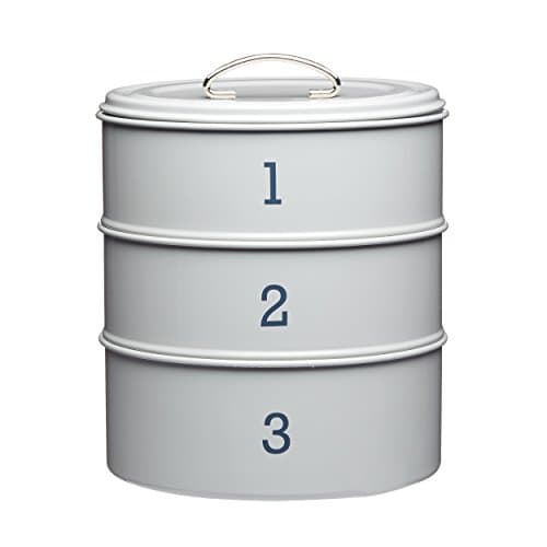 Image of KitchenCraft Living Nostalgia 3-Tier Metal Cake Storage Tin, 22 x 27 cm (8.5 x 1.5 Inches) - French Grey