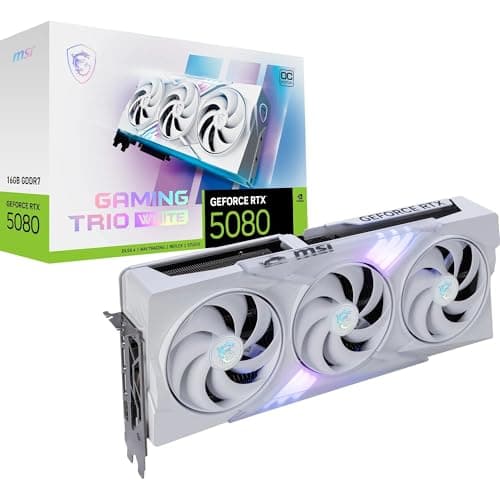 Image of MSI GeForce RTX 5080 16G Gaming Trio OC White Graphic Card - NVIDIA GeForce RTX 5080 GPU, 16GB GDDR7 256-bit Memory, 30 Gbps, PCI Express Gen 5 Interface, Upto 2700 MHz, TRI FROZR 4