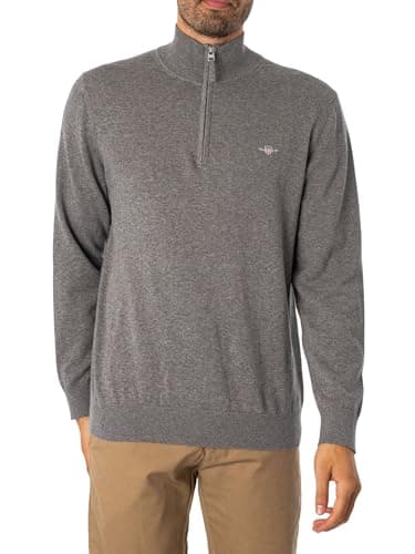 Image of GANT Mens Cotton Half Zip Sweater Grey Melange L