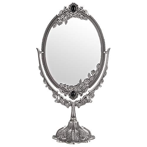 Image of SUMTree Vintage Oval Double Sided Rotatable Dressing Mirror - Large Silver Tabletop Decorative Standing Vanity Mirror