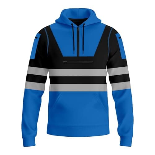 Image of mymixtrendz Mens New Hi Vis Safety Work Yellow Orange Pullover Hoodie Sweatshirt High Viz Reflective Tape Hoodie High Visibility Sweatshirt Top Multi Zipped Pockets