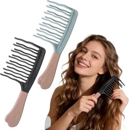 Image of 2Pcs Wide Tooth Comb for Curly Hair, Detangling Curly Hair Combs with Double-Row Wavy Large Tooth for Women Curl/Wavy/Wet & Dry Hairs