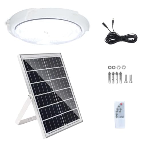 Image of Ruiqas Solar Powered Shed Light Outdoor, 100W Indoor Solar Pendant Lights with Remote and Timer for Barn Shed Garage Barn