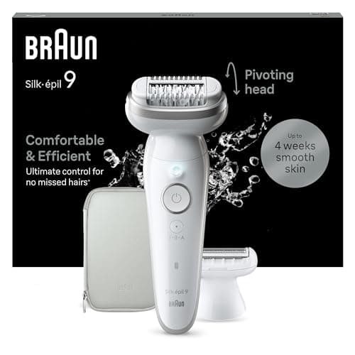 Image of Braun Silk-épil 9 Epilator with Pivoting Head, Braun Epilator for Women, Easy Hair Removal Device, Women's Electric Shavers, Wet & Dry,Lasting Smooth Skin, with Lady Shaver Head & Trimmer Comb