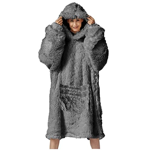 Image of groundlevel Unisex Oversized Lounge Hoodie, Soft Faux Fur With Full Fleece Lining - Grey