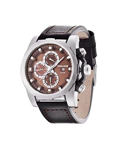 Image of Police Speedster Men's Quartz Watch with Brown Dial Chronograph Display and Black Leather Strap 13928JS/12