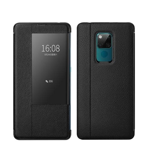 Image of Business-style phone wallet case Compatible with Huawei Mate 20 X 5G Case View Clear Smart Window,Luxury Flip Slim Mirror Hard PC Leather Flip Shockproof Protective Cover Compatible with Huawei Mate 2