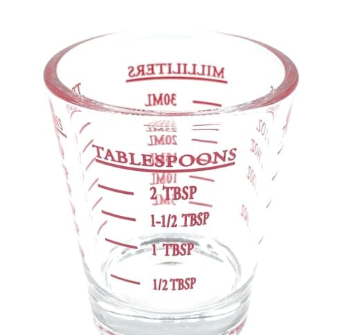 Image of 30 ml Glass Measuring Cup with red Markings – Perfect for Shot Measures, Spirit Measures, Espresso Shots, Pyrex Jiggers & Cortado Glasses.
