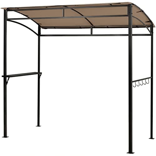 Image of TANGZON BBQ Shelter, Outdoor Grill Gazebo Canopy with Side Shelf & 5 Hooks, Flame-Resistant Metal Frame Barbecue Awning Shelter Tent for Garden Patio Party (Brown, 216 x 108cm, no Extra Shadow)