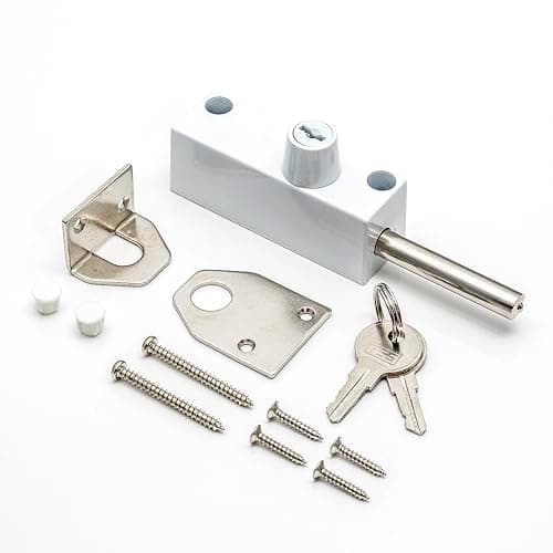 Image of TSS White Multi-Purpose Door Bolt with 2 Keys. Security Bolts for Various Door Types. Supplied with Fixtures and Fittings. Universal Door Lock, 130 x 30 x 30mm (Keyed Differ (Locks On Different Keys))