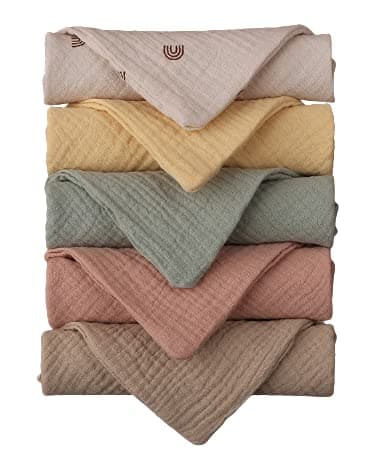 Image of Aloonii 5 Pack Luxury Muslin Squares | Cute Small Baby Burp Cloths (Yellow)