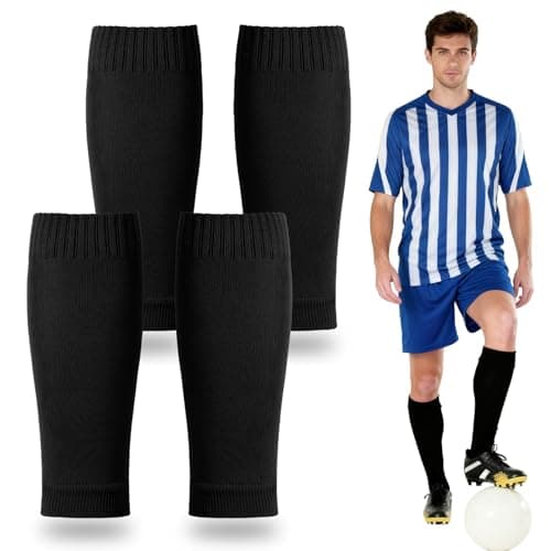 Image of Infinizer Shin Pad Sleeves Kids Adults, Black Football Socks Sock Sleeves, Shin Guards Compatible Breathable Athletic Socks for Multi-Sports (Black&Black,Adult)