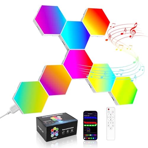 Image of COLWINKU Hexagon Lights Gaming with Remote & App Control, 8 Pack RGB Led Hex Light Panels, Geometry Night Lamp DIY Hexagon Smart Wall Lights Sync to Music for Room Bar Decor Gaming Setup