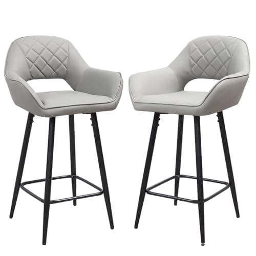 Image of Panana Set of 2 Barstools Faux Leather Counter Stool with Metal Legs for Kitchen Breakfast Bar Home Pub Cafe (Grey)