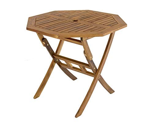 Image of CHARLES BENTLEY FSC Hardwood Octagonal Dining Table, Folding, Space Saving, Central Parasol Hole, Acacia Hardwood, Oil Coated, Natural Colour, Garden, Patio, Family, Traditional Design, (90x90x74cm)