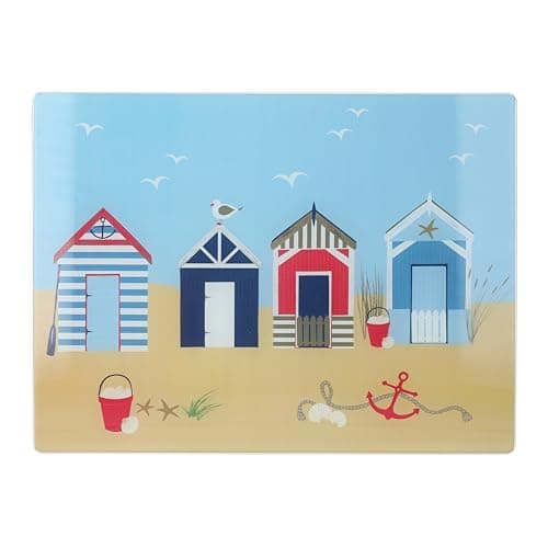 Image of Creative Tops Coastal Glass Work Surface Protector, Multi-Functional Toughened Glass Chopping Board, Seaside Design Serving Board, 44 x 34cm