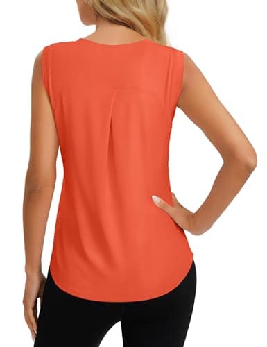Image of Dawnrole Workout Tank Top for Women Gym Athletic Sleeveless Yoga Shirt Crew Neck Yoga Tops Orange