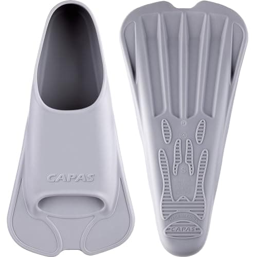 Image of CAPAS Swim Training Fins Comfortable Silicone Swimming Floating Flippers with Mesh Bag for Kids Adult Men Women Short Blade Build Leg Strength (Grey, XXS (Kids UK Size 1-2.5))