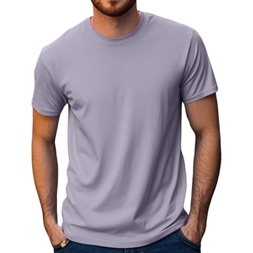 Image of Stars and Stripes Plain 100% Rich Soft Organic Cotton Short Sleeve Tee Lavender Premium Round Neck Casual T-Shirt(Lavender, S)