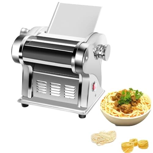 Image of Commercial Stainless Steel Electric Pasta Maker - Fully Automatic Dough Cutter & Roller Noodles Machine with Adjustable Thickness - Includes 2 Knives