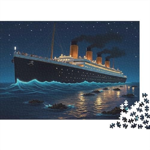 Image of Titanic Night Voyage 1000 Piece Titanic Ship at Night Voyage Jigsaw Puzzles for Adults And Kids Family Educational Games 1000 Pieces Stress Reliever Challenge High Difficulty 38x26cm/1000pcs