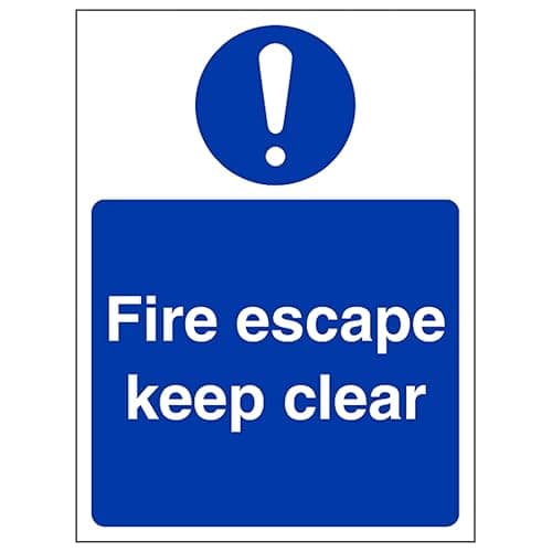 Image of V Safety Fire Escape Keep Clear - Portrait 150 x 200mm - 2mm Rigid Plastic Safety Sign