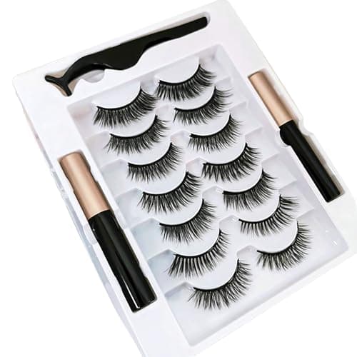Image of Magnetic Eyelashes Set - 2 Black Magnetic Eyeliner Tubes + 7 Pairs 3D Magnetic Lashes | Reusable, Easy To Wear, Waterproof