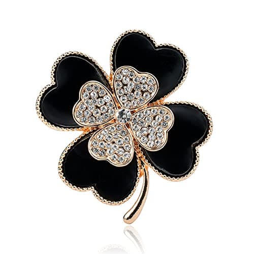 Image of Crystal Black Four Leaf Clover Brooch Charm Rhinestones Lapel Pin Wedding Accessories for Women Clothing Bags Backpacks Gift