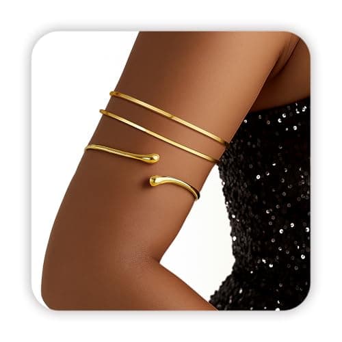 Image of PEALICIOUS 2PCS Gold Arm Cuff for Women, Arm Cuff Gold Minimalist Upper Arms Bracelets Stackable Armband Cuffs Bracelet, Adjustable Arm Bangles Open as Boho Jewelry Beach Summer Gifts