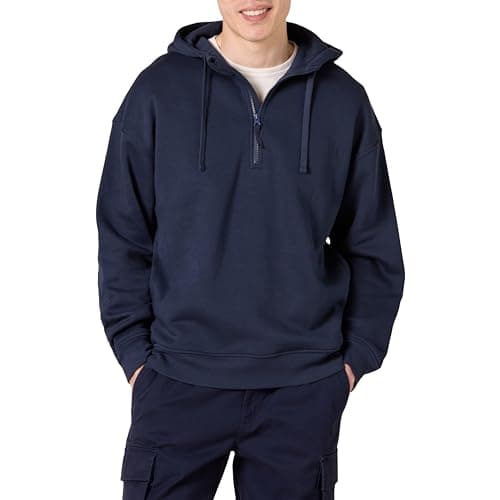 Image of Amazon Essentials Men's Oversized Fit Quarter-Zip Hoodie Sweatshirt, Navy, XXL