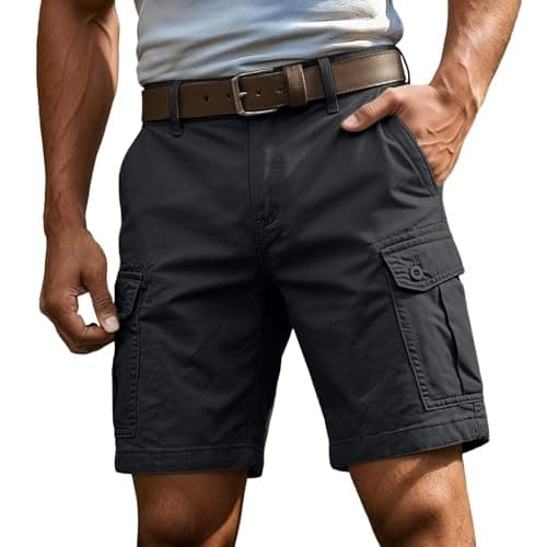 Image of ARGELAN Mens Cargo Shorts 2026 Summer Above Knee Mens Shorts with Pockets Combat Casual Work Short Pants Classic Fit Casual Golf Short Pants Classic Combat Half Pant for Outdoor Walking Hiking Black
