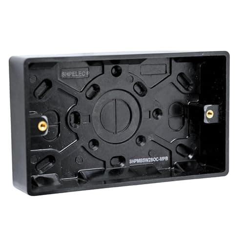 Image of SHPELEC Matt Black Screwless Metal Plate Switches & Sockets Range 4mm Slim Profile – Plug Sockets, Light Switches, Fused Spurs, USB A&A/A&C Options (2 Gang 35mm Pattress Box, 1 PACK)
