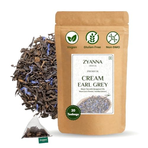 Image of Zyanna Cream Earl Grey - 20 Tea bags - Black Tea with Bergamot Oil, Vanilla Extract, Blue Corn Flowers - Ideal for English Breakfast - Aromatic Premium Whole Leaf - Natural Ingredients-Hot or Iced