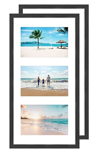 Image of Multi 3 Aperture Picture Frame with Mount for 6x4 inch(10 x 15 cm) pictures,Black triple photo frame Made of Real Wood with Perspex Front for Wall Mount,Set of 2